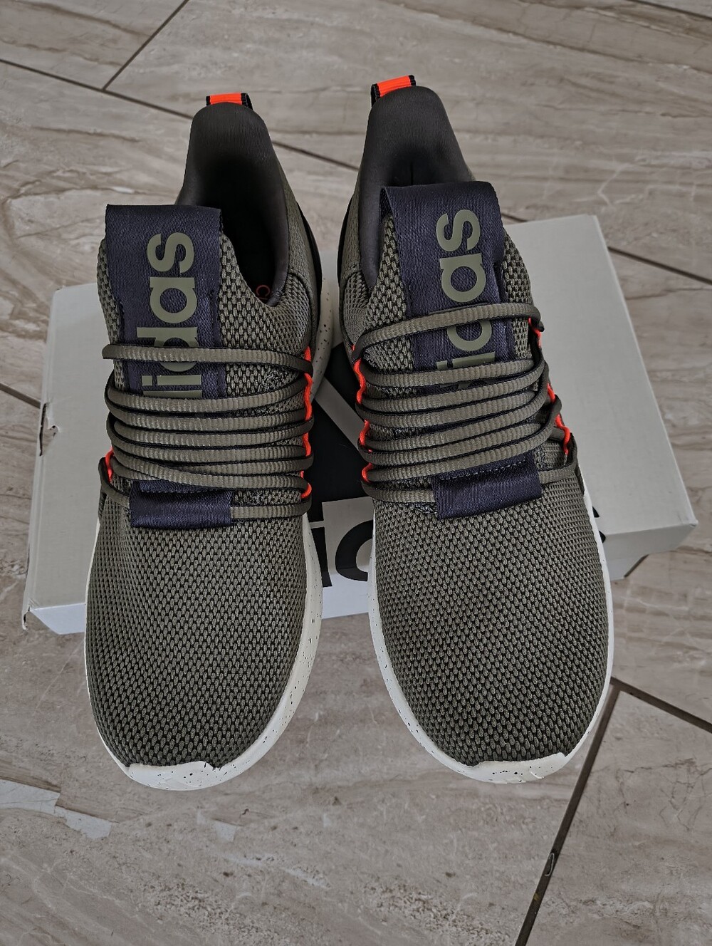 Adidas Women's Olive Green Mesh Sneakers with Orange Accents